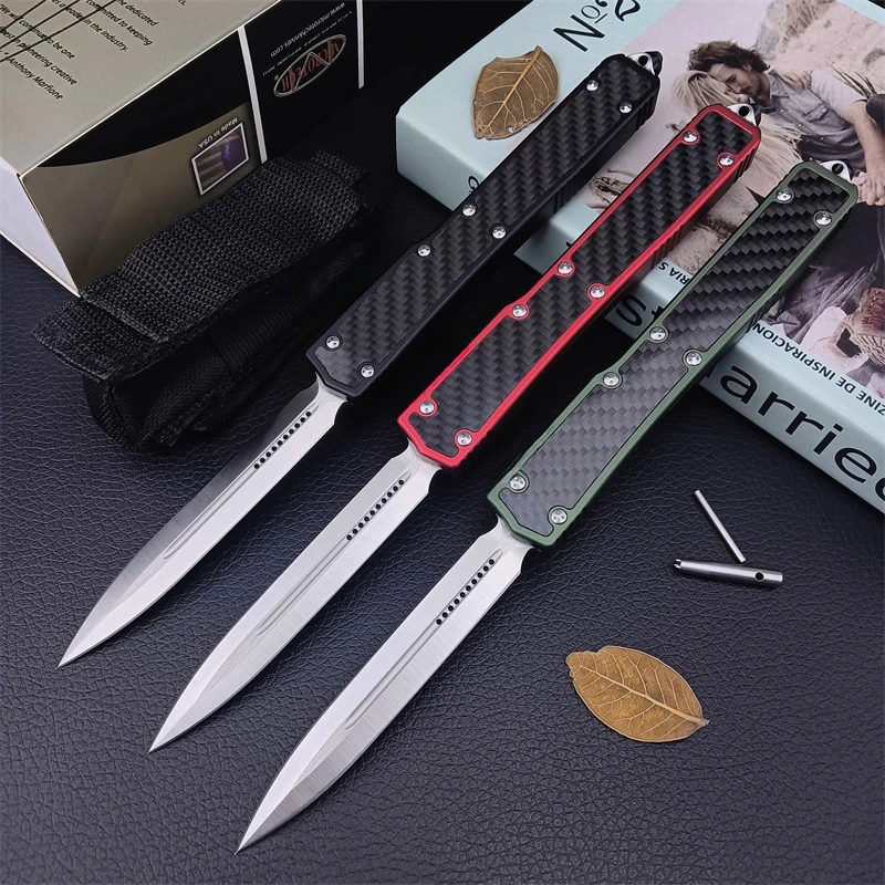 Outdoor Camping Survival Rescue Tactics Hunting AU/TO Pocket EDC folding knife aluminum alloy inlaid charcoal fiber handle