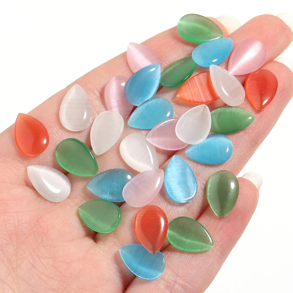 10-30Pcs Multisize Water Drop Oval Shape Natural Cat Eye Stone Beads For Jewelry Cabochon Making DIY Rings Bracelet Accessories