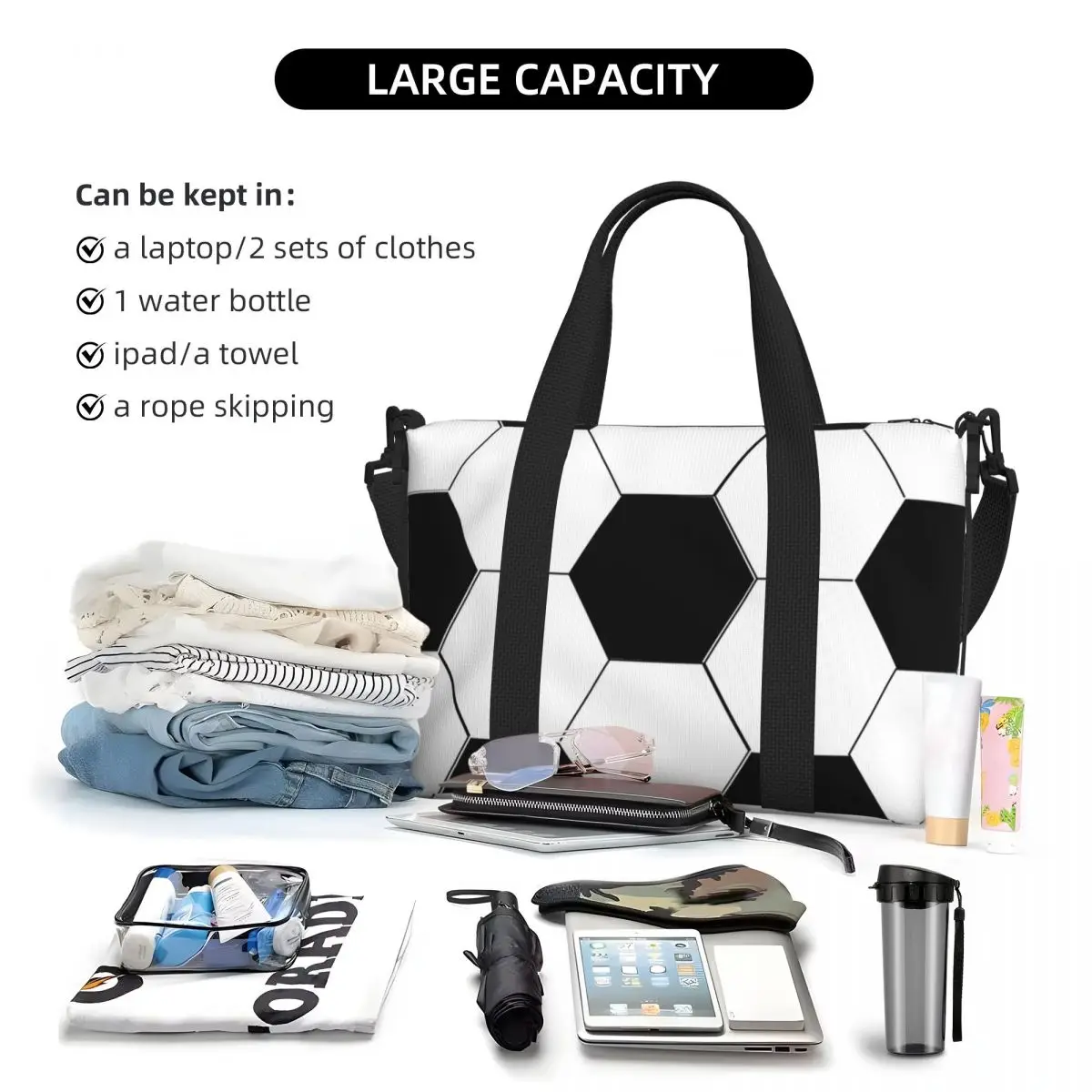 Borsa tote da spiaggia personalizzata per calcio da donna Borse da viaggio per palestra da spiaggia con grande scomparto