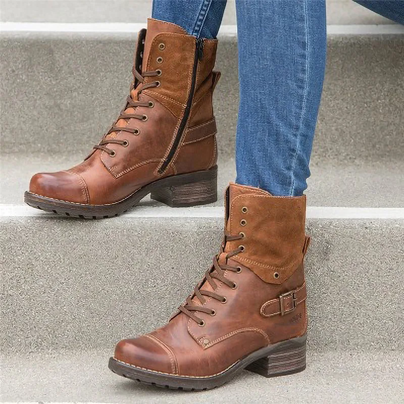 Plus Size 35-43 Shoes for Women Autumn Women Zip Round Toe Lace Up Heel Casual Shoes Ankle Retro Boots Platform Botas De Mujer