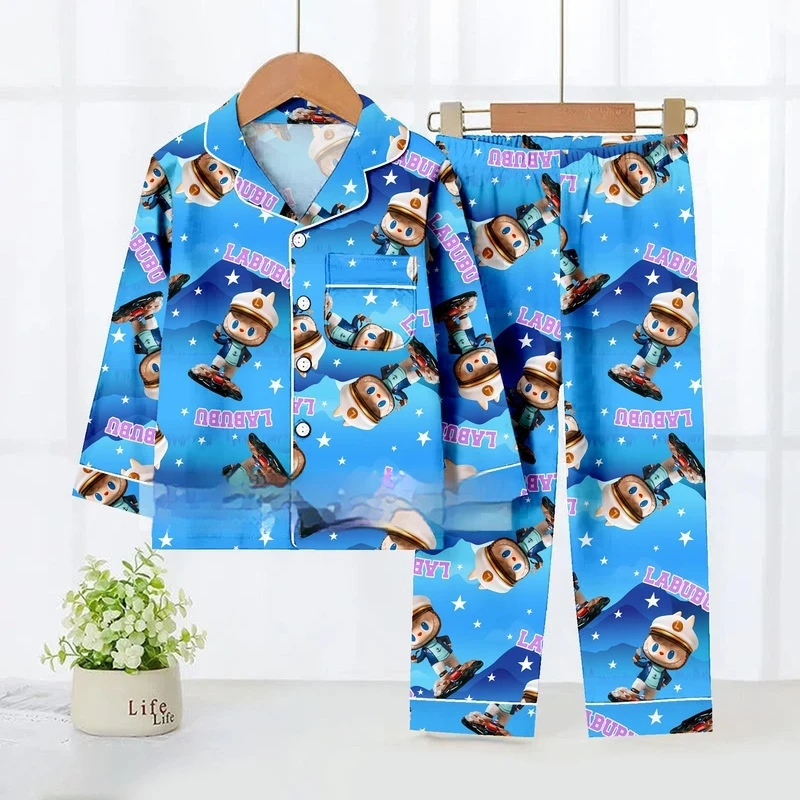 Kawaii Labubu Children Pajama Set Cartoon Labubu Kid Sleepwear Autumn Loose Casual Home Wear Soft Breathable Child Clothing Gift