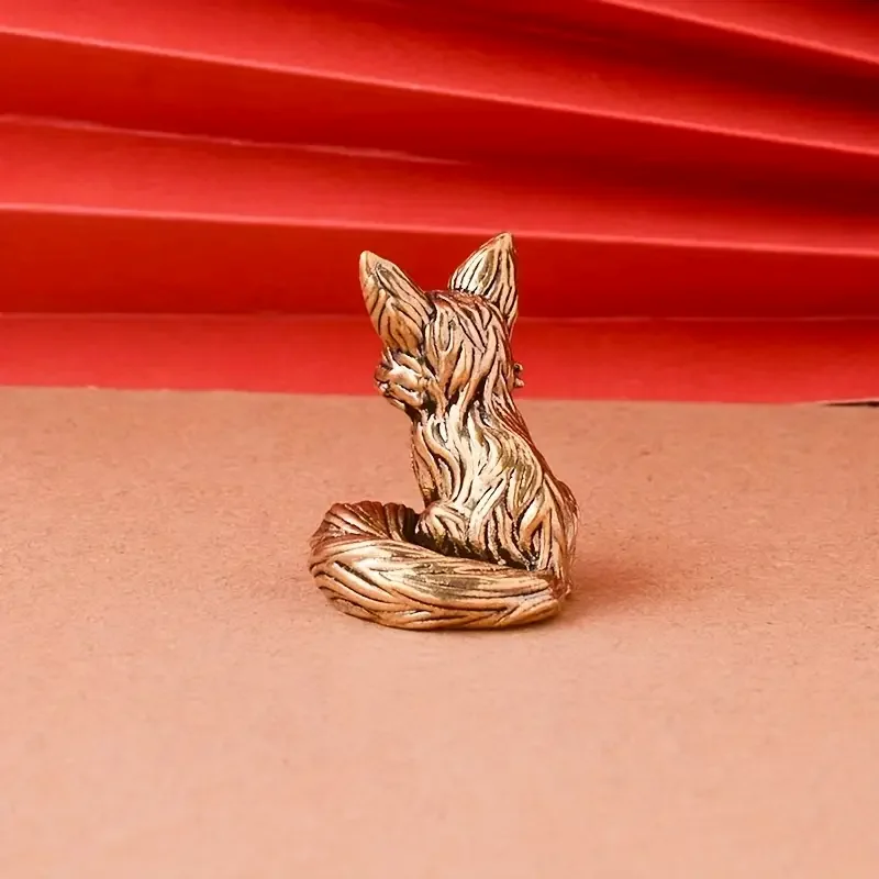 Messing Fuchs Statue Niedliche Fuchs Miniatur Figuren Schreibtisch Ornament Dekorationen Zubehör Kupfer Tier Skulptur Home Decor Handwerk – Detail 3