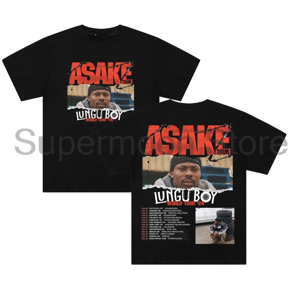 Asake Lungu Boy World Tour 2024 T-shirt Crewneck Short Sleeve Cotton Tee Women Men Streetwear Fashion Clothes