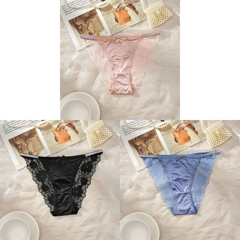 3pcs Solid Lace Women's Briefs Low Waist S-XL