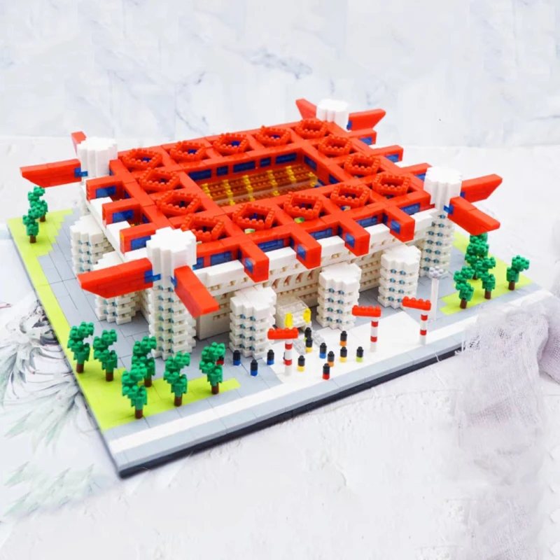 PZX 9912-3 World Architecture Football San Siro Meazza Stadium Soccer Field Sport Mini Diamond Blocks Bricks Building Toy No Box