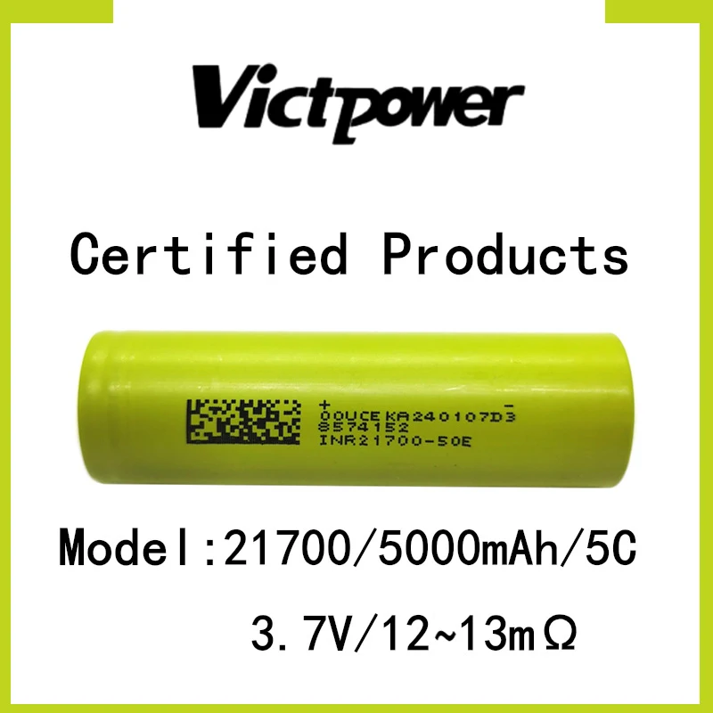 Victpower Grade A Real Capacity 21700 3.7V 5000mAh/3500mAh LI Ion Battery 3C Discharge Rechargeable Cell for Electronic Bike