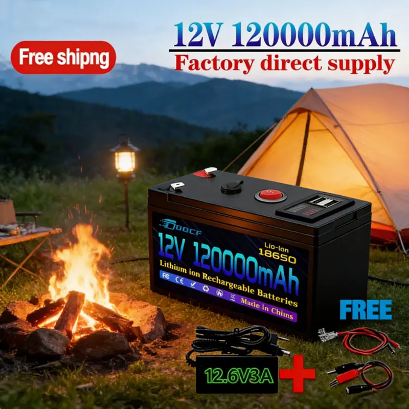 

12V 120Ah Lithium Battery Deep Cycle 30A BMS 4000+Cycles Perfect for Solar Fish Finder Power Wheel Boat Home RV 18650 Batter