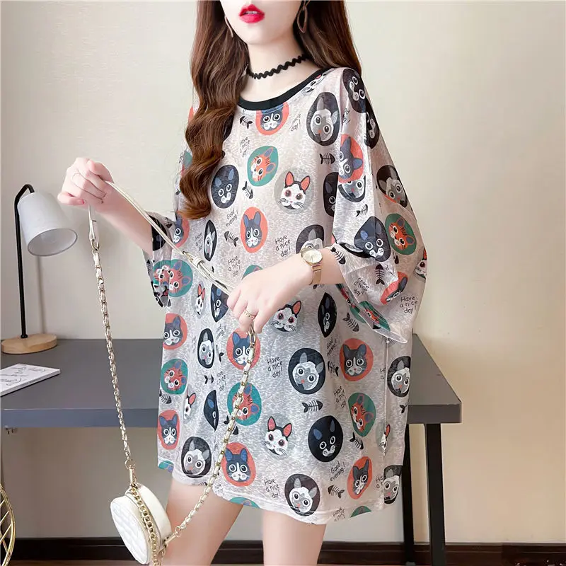 Women Summer Fashion Loose Fashionable Printing O-neck Short Sleeve T-Shirt Women Clothes Casual All-match Appear Thin Top Tee