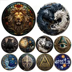 Round Metal Aluminum Sign Art Painting Wreath Decorative Plates Entrance Decor Gift Mask Theme For Bar Club Home Room Wall Decor