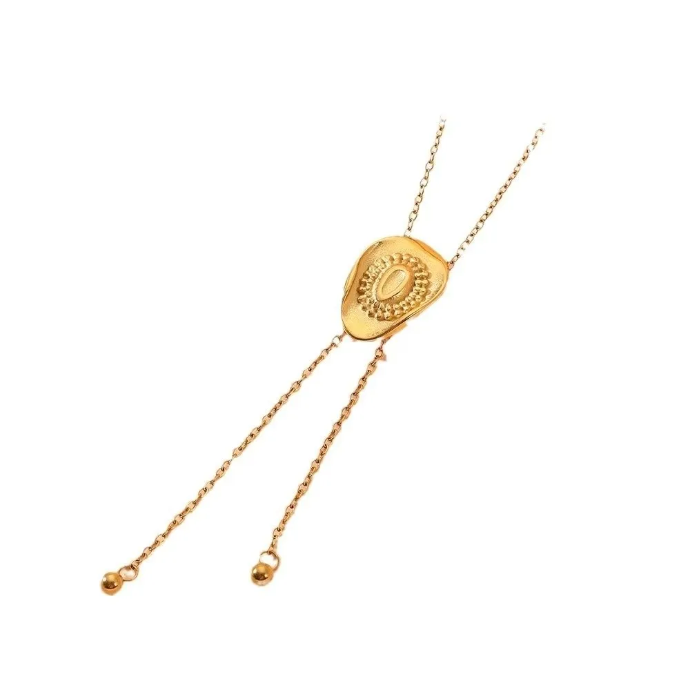 Zinc Alloy Cowboy Hat Necklace Gold Adjustable Lariat Sweater Chain Fringed Pull-out Tassel Drawstring Necklace Daily