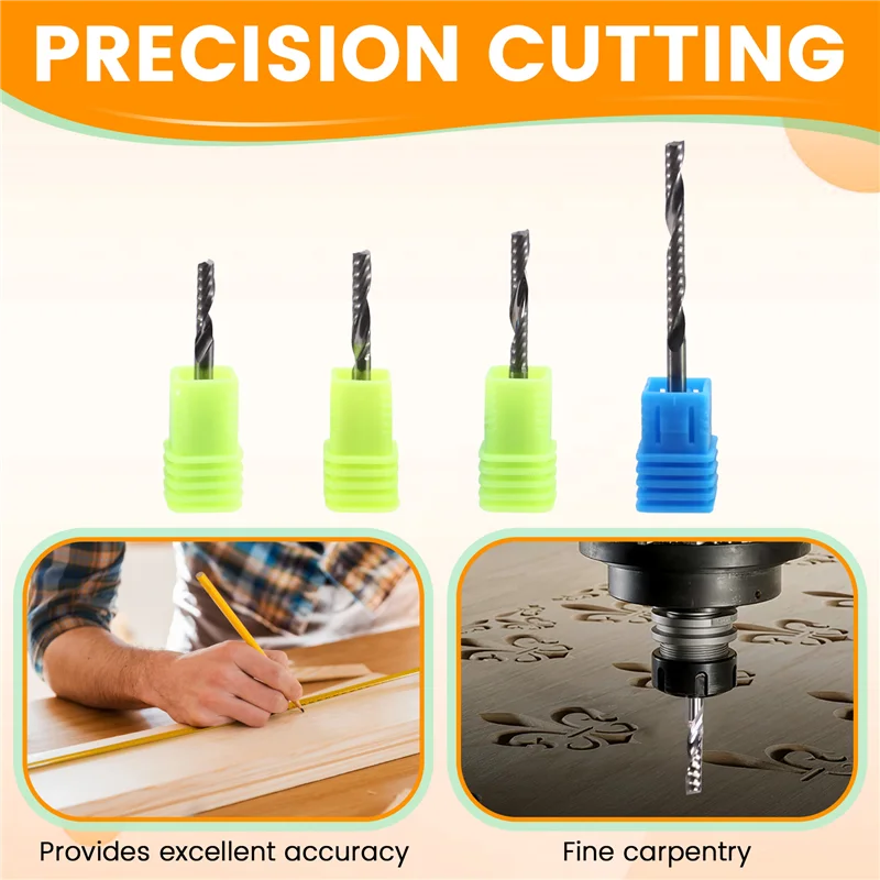 

B03C-4PCS 3.175Mm UP & DOWN Cut Single Flutes Spiral Carbide Mill Tool CNC Router Compression Wood End Mill Cutter Bit