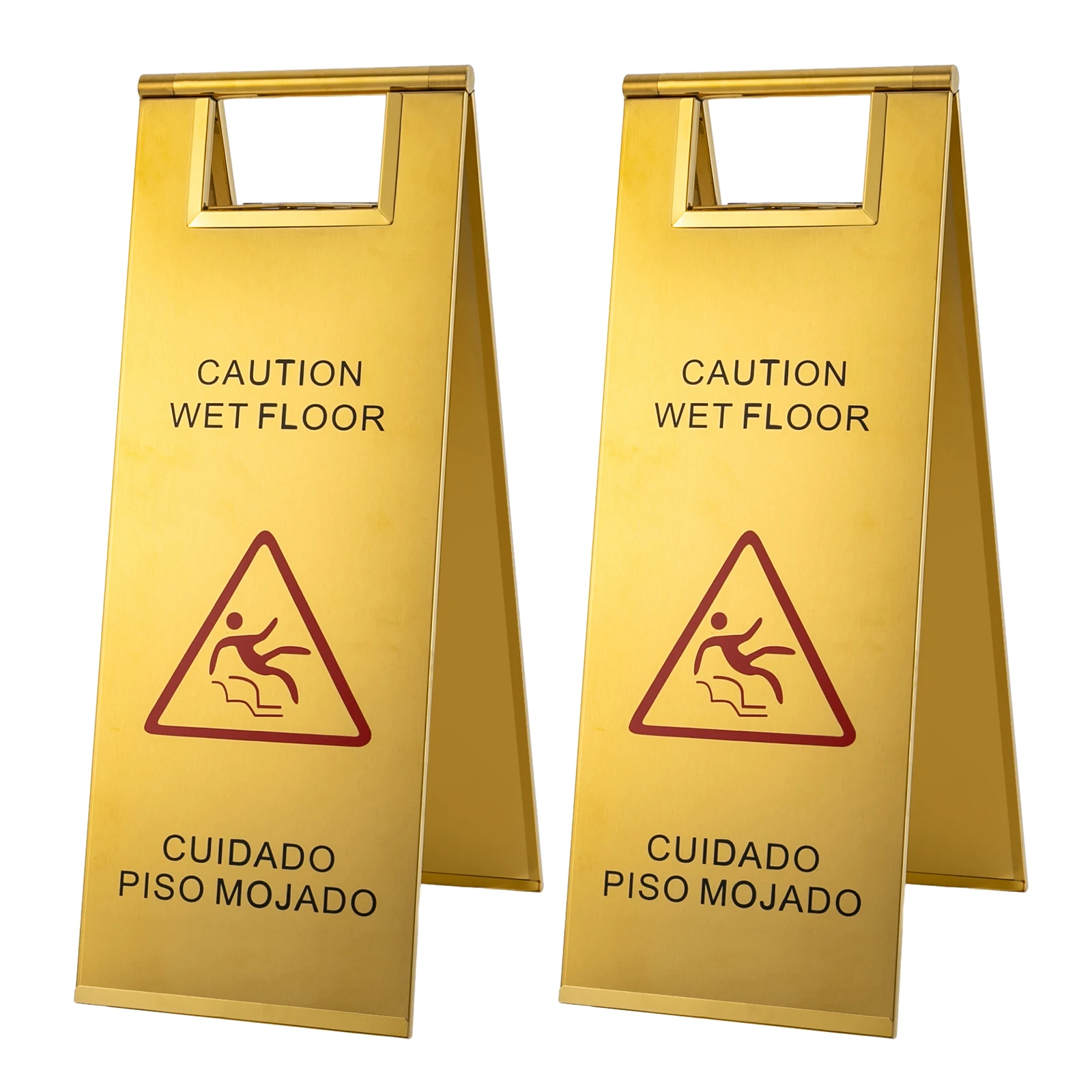 Gold Wet Floor Sign, 2Pcs Wet Floor Sign, 2 Pcs Stainless Steel Wet Floor Sign Safety warning signs