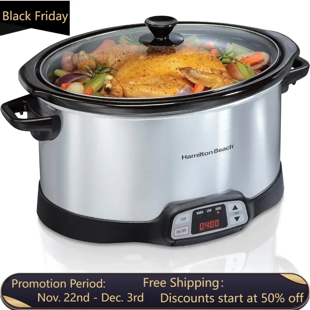 

multifunctional kitchenware, 8 Quart Programmable Slow Cooker with Three Temperature Settings, Dishwasher Safe Crock and Lid