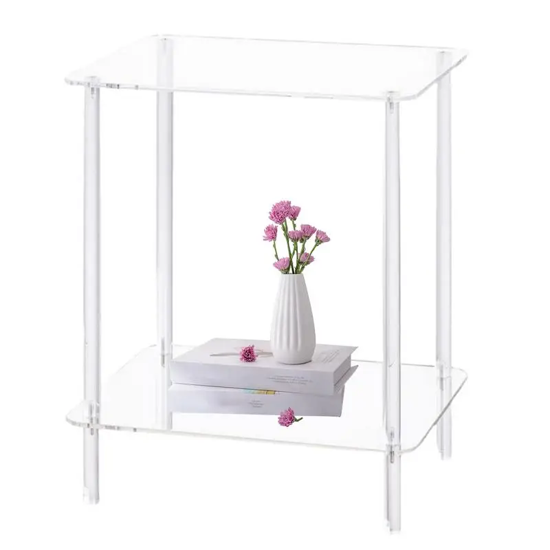 

Acrylic Coffee Table Square Side Table Accent Table Sofa Bedside Table Clear Double Tier Snack Tea Side Table For Living Room