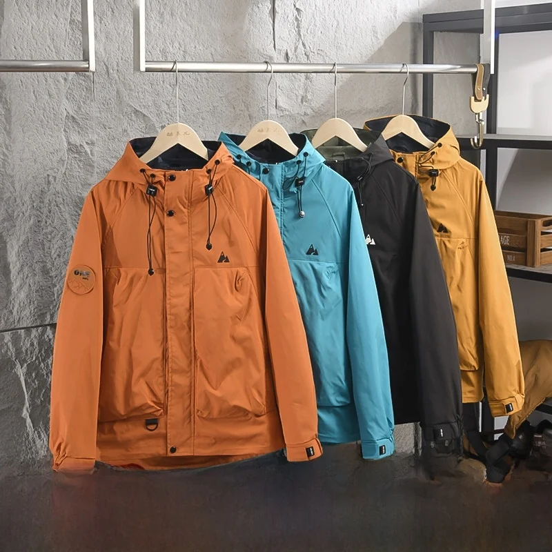 Outdoor Windproof Jacket Men's Spring Fashion Urban Loose Fit Long Sleeve Hooded Coat Couples Matching Outerwear