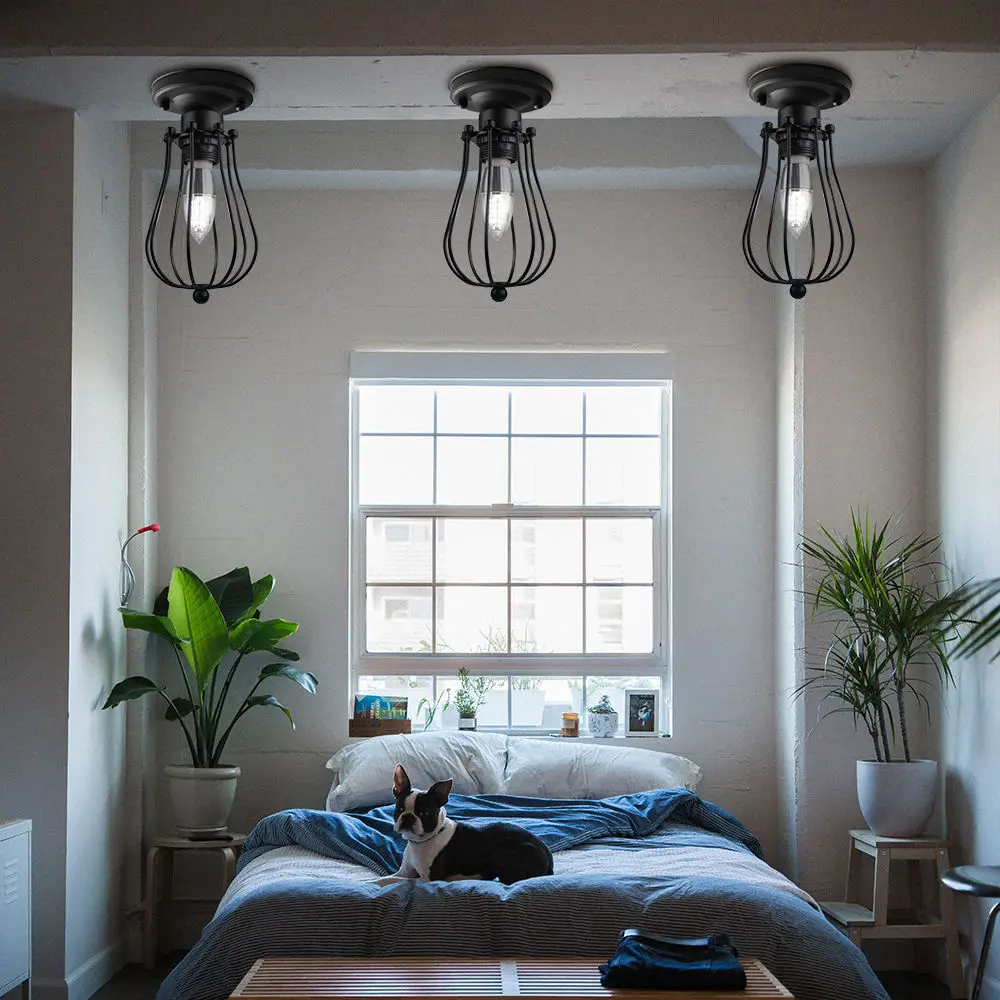 工業用鉄製天井ランプ,レトロな鉄のケージの形をした天井ランプ,屋内照明,リビングルーム,ベッドルーム,キッチンに最適