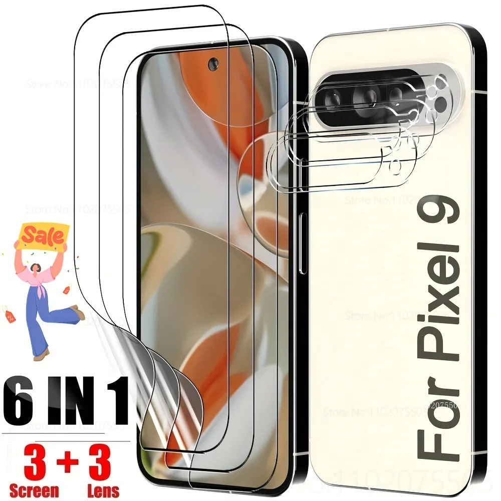 

[3+3]3 упаковки HD прозрачной гидрогелевой защитной пленки + 3 упаковки пленки для объектива камеры для Google Pixel 9/9 Pro/9 Pro XL/8a/8 Pro/7a/7/6a/5/6 Pro