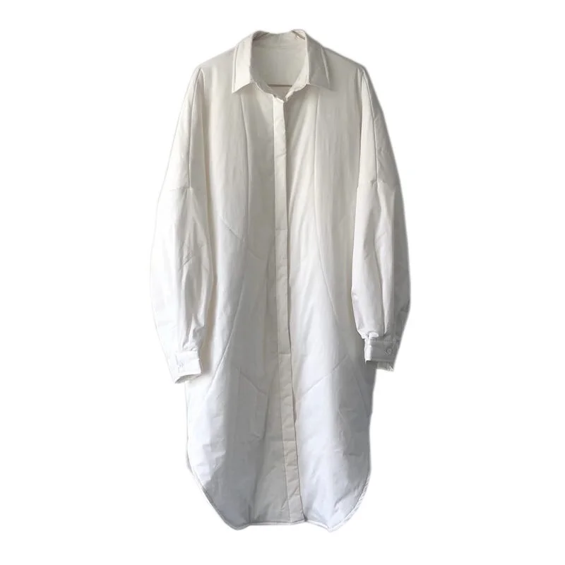 Semplice irt Sle Cotton Jaet Cappotto da donna di media lunghezza, vestibilità ampia, colletto rovesciato, leggero sopra il ginocchio, versione coreana