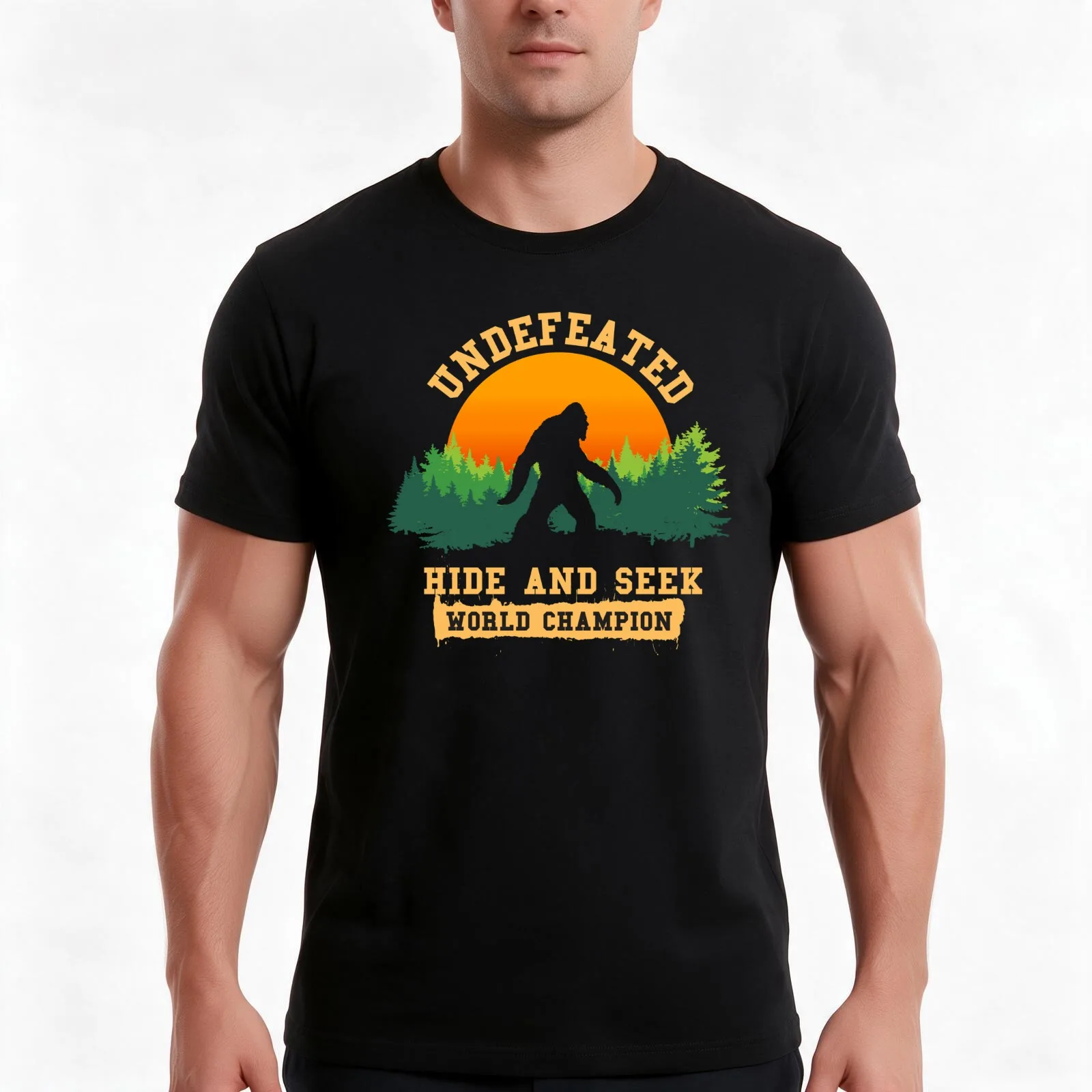 Undefeated Hide and Seek World Champion T shirt Bigfoot T shirt T-Shirt Summer Casual Cotton Tee, Unisex Men Women