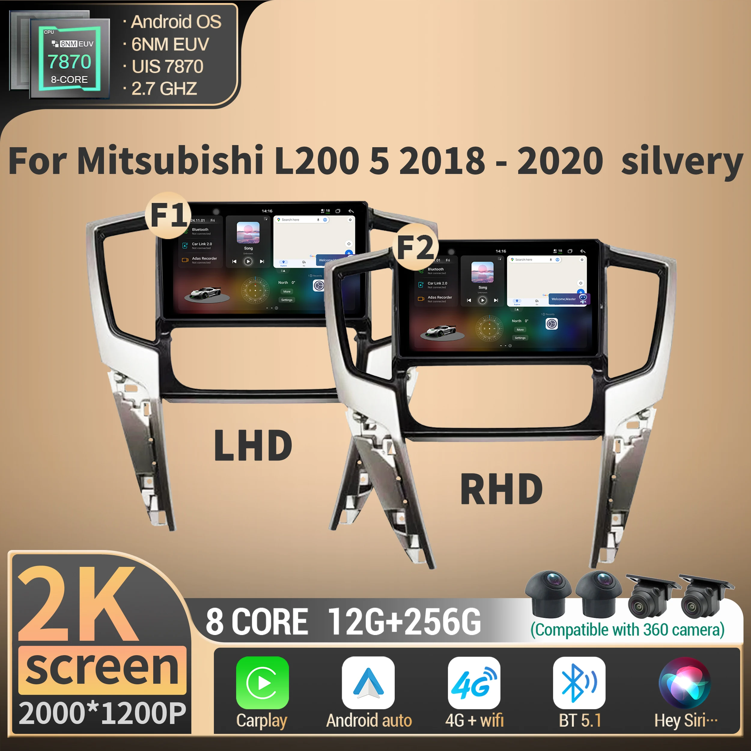 

For Mitsubishi L200 5 2018-2020 silveryCar Radio Multimedia Wireless Bluetooth CarPlay 4G GPS CPU 7870 Android 2K QLED Screen