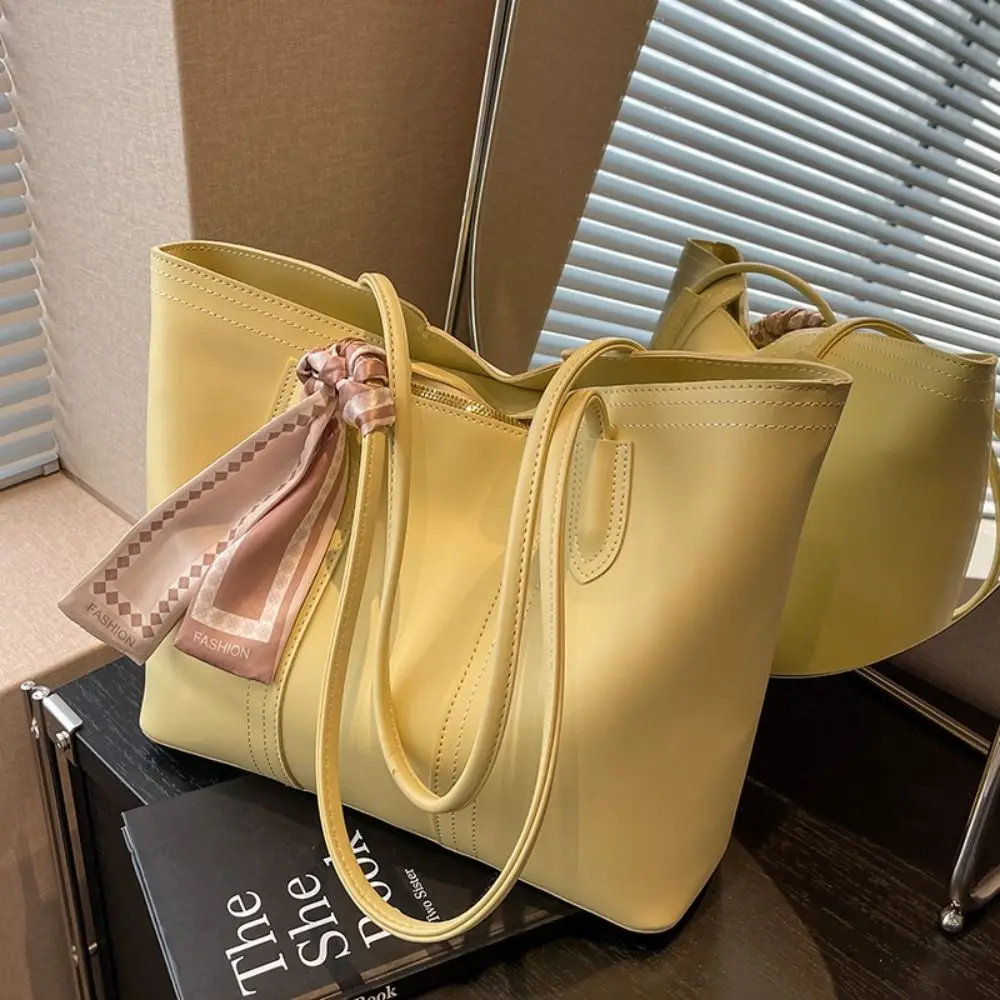 

Underarm Bag Korean Style Tote Bag Silk Scarf Solid Color One Shoulder Bag Polyester Casual Women Handbag Women