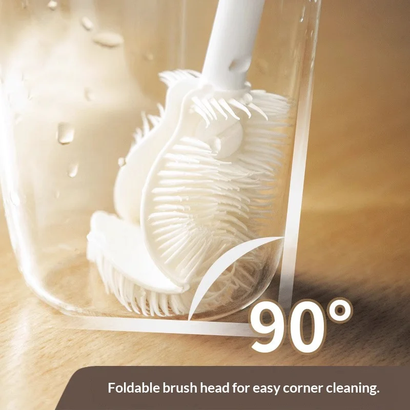 Foldable 360 Degree Comprehensive Cleaning Silicone Brush with Long Handle Design, Reusable for Bottles and Cups