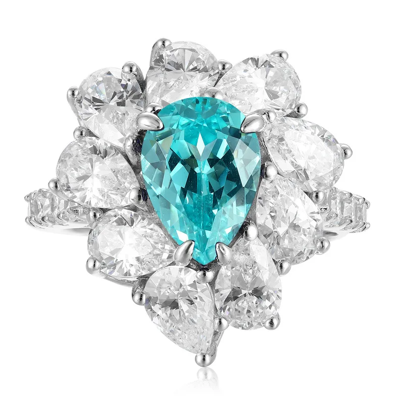Lab Grown Paraiba 3.5CT Pear Shape Blue Color Gemstone AGL Certified Luxury Inlaid Ring For Engagement Wedding Jewelry