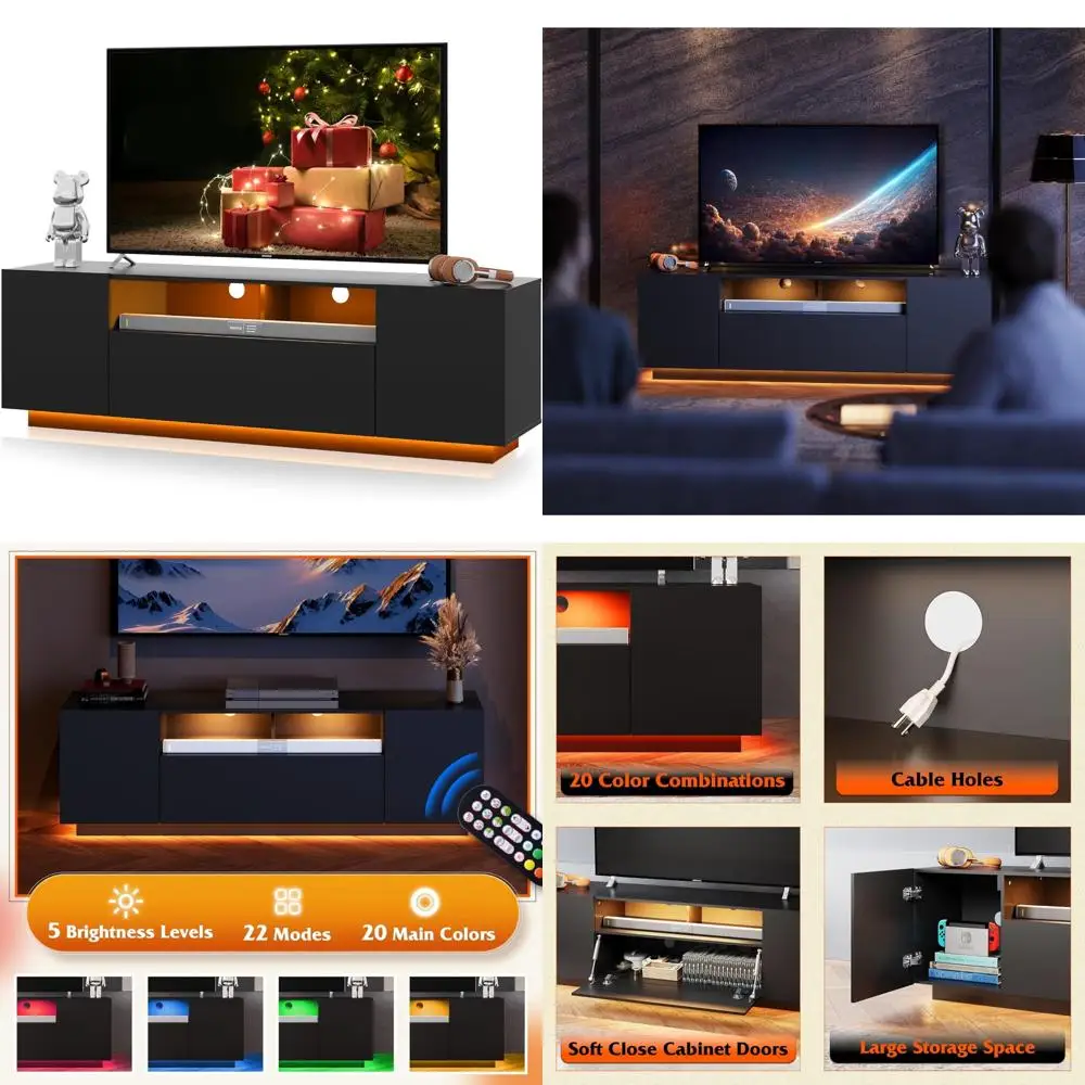 

«Современная подставка для телевизора со светодиодной подсветкой и достаточным хранилищем для 65-дюймовых телевизоров, идеальная медиаконсоль для гостиных».