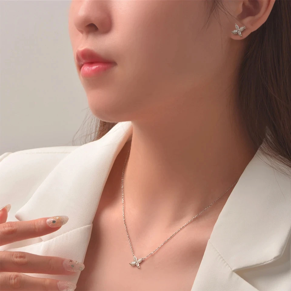 3.6CT Butterfly Moissanite Jewelry Set for Women S925 Sterling Silver Marquise Diamond Pendant Necklaces Clover Earrings Gifts