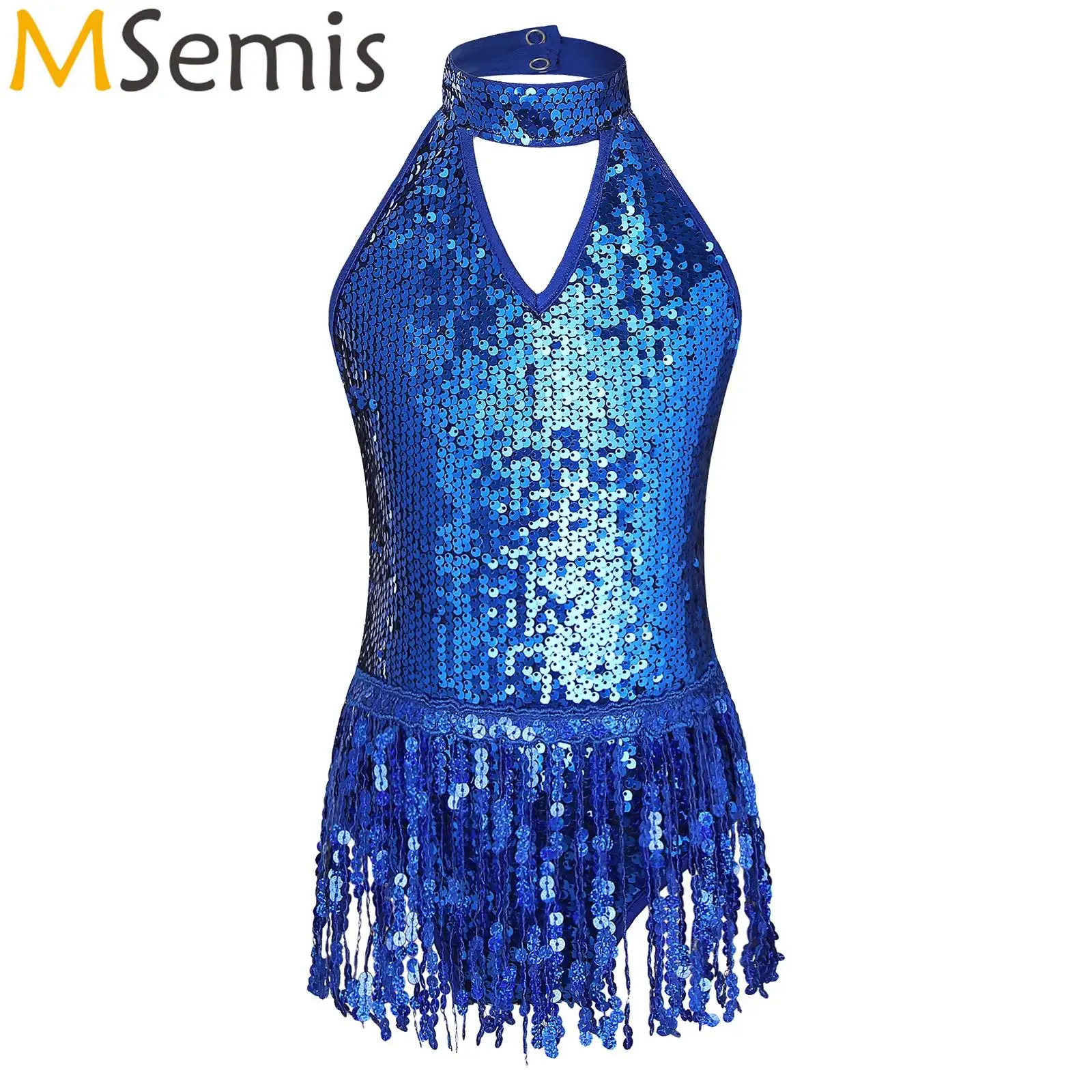 

Kids Girls Sparkly Sequin Tassel Fringe Latin Dance Dress Tutu Skirt Leotard Modern Jazz Ballroom Costume tight Fitting Jumpsuit