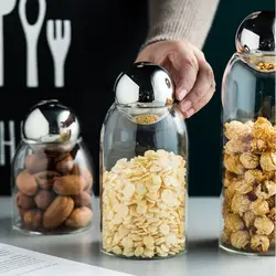 Glass Storage Bottle Tea Coffee Sugar Food Storage Can Sealing Jar Household Storage Organizer with Gold Silver Ball Lid