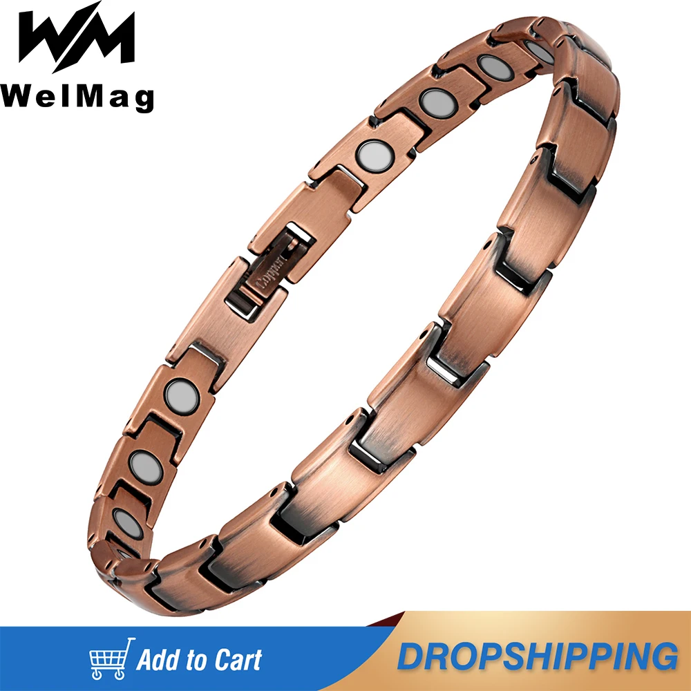 Welmag  Copper Bracelets for Women Therapy Health Row Magnet Bracelet Hand Link Chain Bio Energy Health Magnetic Bracelet