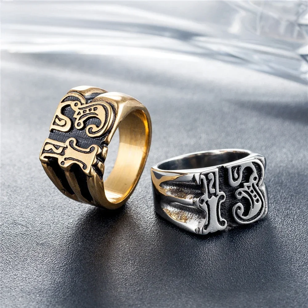 CHUANGCHENG Personalized Vintage Number 13 Men's Stainless Steel Ring Jewelry Sizes 7-13