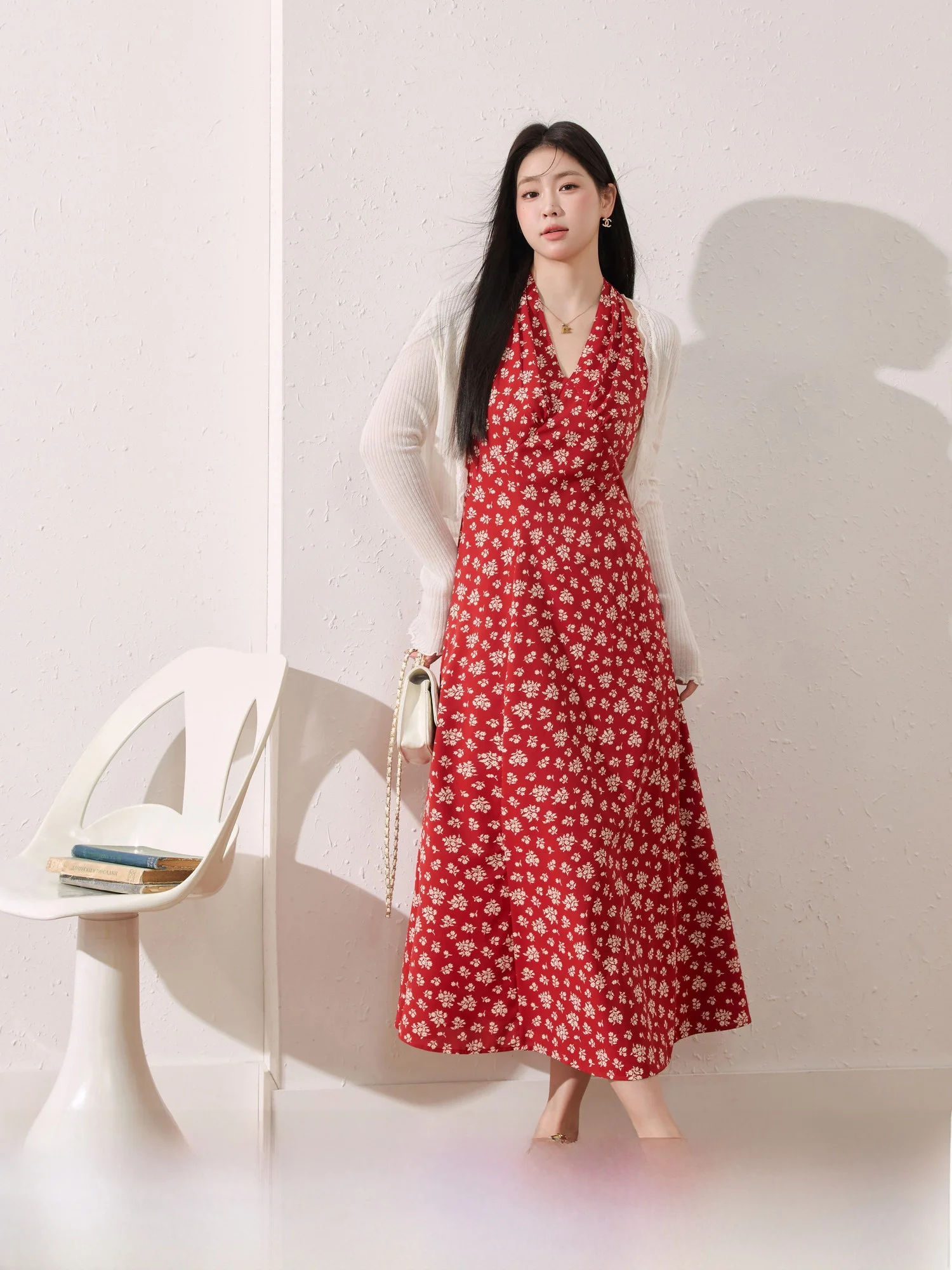 

Синий язык, большой размер, вязаный открытый кардиган из искусственного шелка, красивый V-образный вырез, красный цветочный ter Ne Dr Set, облегающий комплект с высокой талией, су...