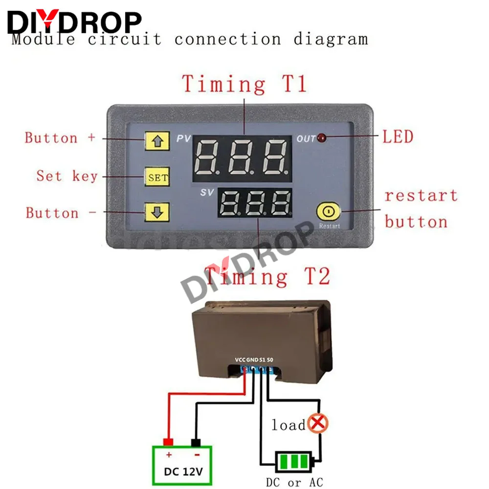 DC 110V 220V 12V T3230 Digital Time Delay Relay LED Display Cycle Timer Control Switch Adjustable Timing Relay Time Delay Switch