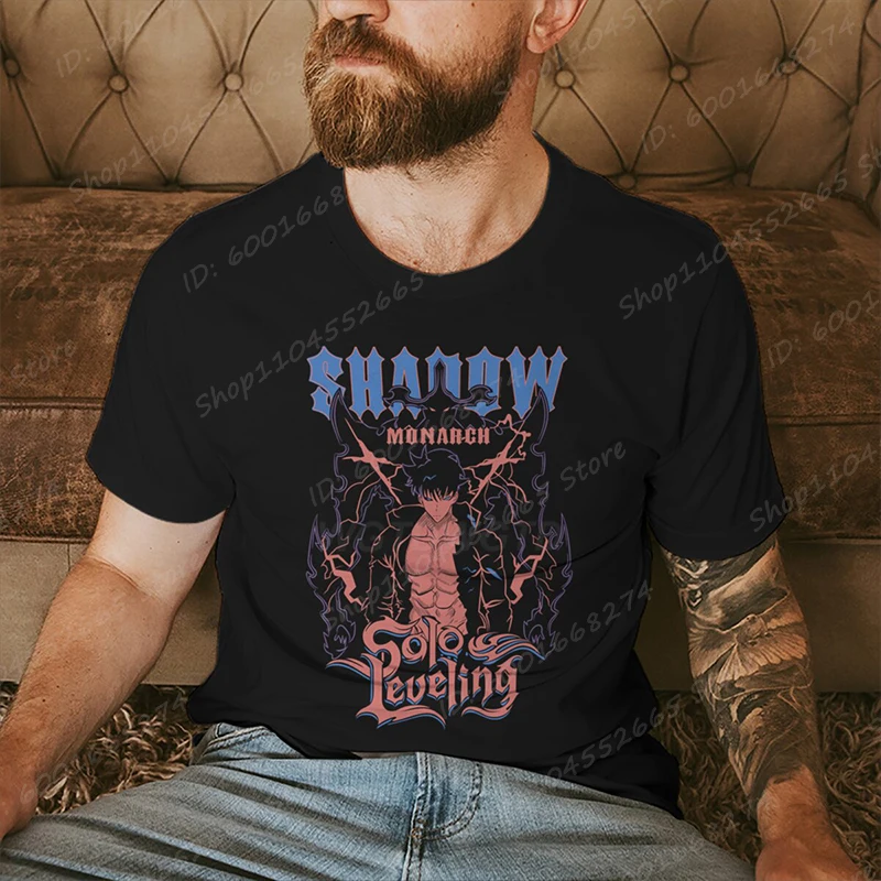 

Anime Solo Leveling Print T-shirts Men Casual Short Sleeve Harajuku T-shirts Street Style Tops Solo Leveling Sung Jinwoo Tees