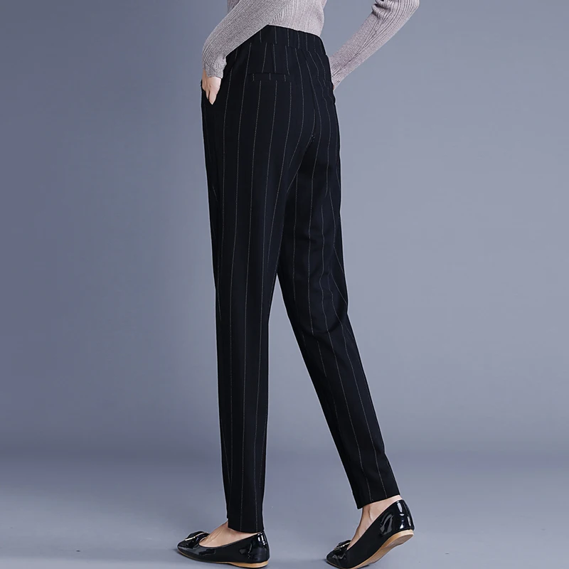 Striped pants high waisted Harun pants 2024 spring autumn women's loose fit slim fit fat MM casual black pants M-5XL