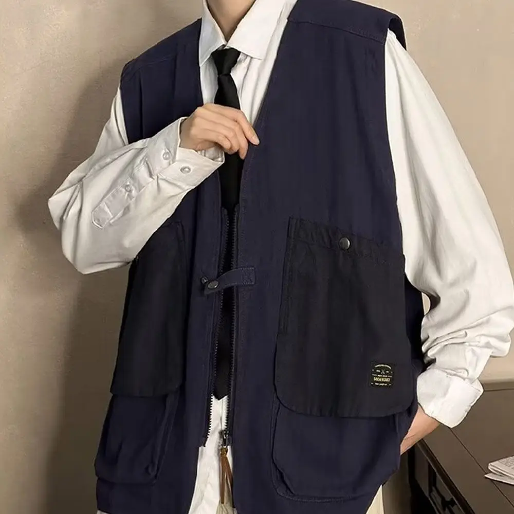 Casual V-Ne Svel Workwear Vest Loose Fit Multi-pocket Vest Sleeveless Jacket Men