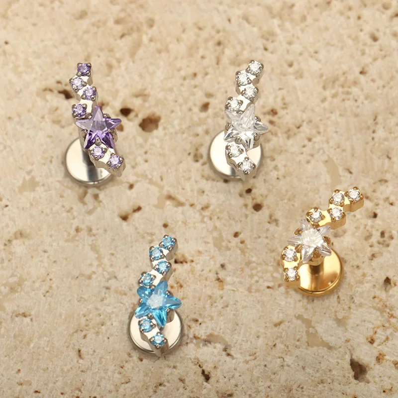 ZOOR F136 كوكبة التيتانيوم ستار مختبر ثقب الموضوع الداخلي محارة Labret الزنمة اللولب محارة ثقب الشفاه الأنف الجسم جديد