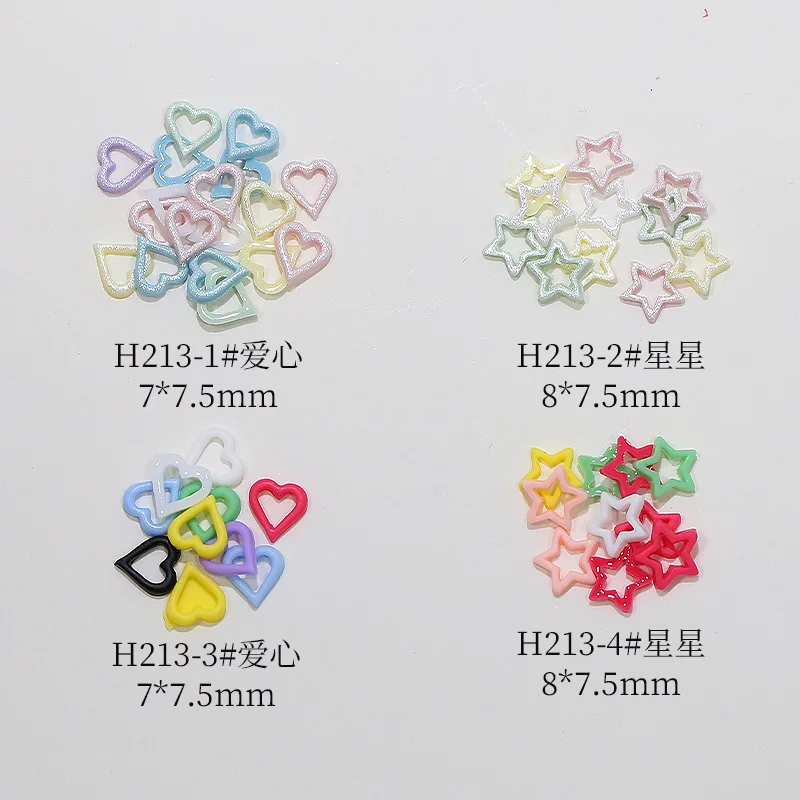 100PCS Mix Glitter Macaron Dark Dopamine Hollow Lovely Heart Stars Resin Nail Art Rhinestones Decorations Manicure Charms