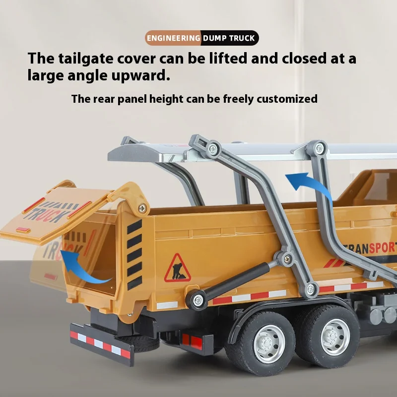 Grande modello di autocarro con cassone ribaltabile pressofuso in metallo, simulazione, suono e luce, veicolo di ingegneria, giocattoli per bambini, regalo di festa