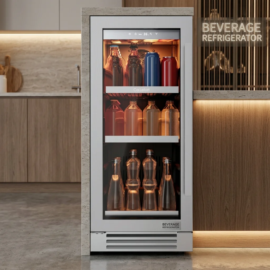 80Cans Beverage Cooler 1-12℃ 85L Air Cooling Single-Zone Beverage Refrigerator with Three Color Lights Can Achieve Fahrenheit/Celsius Conversion
