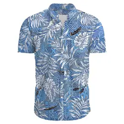 Camisa Havaiana de Manga Curta Masculina, Estampada de Plantas Tropicais, Camisa Aloha Beach, Camisa Casual de Verão