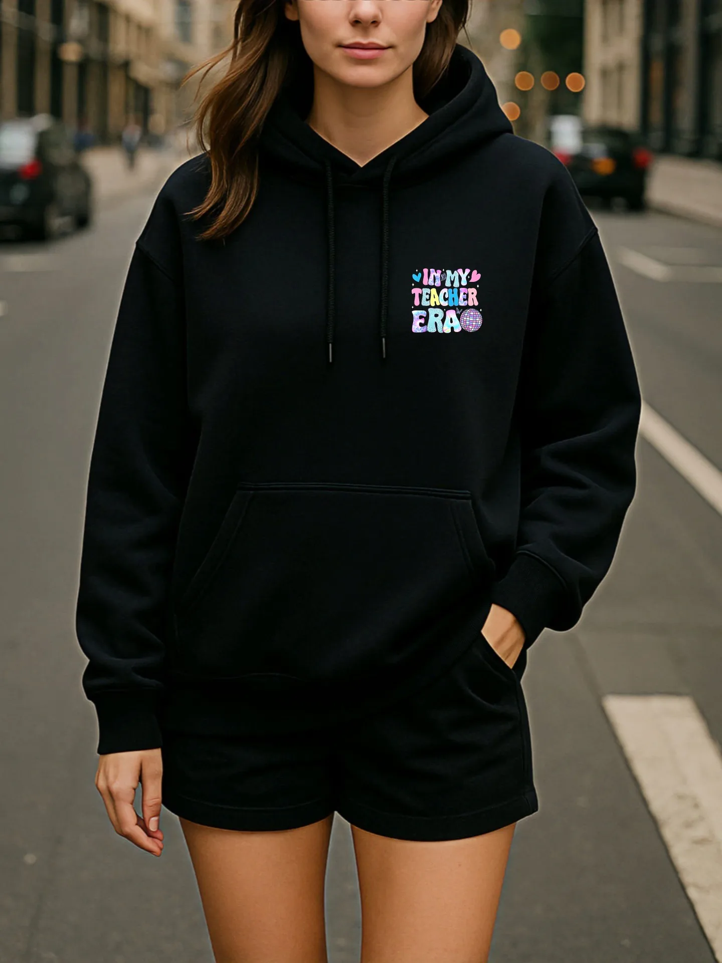 Sudadera con capucha gráfica para mujer, estampado de letras I'm My Teacher Era, estilo estético, tela suave, uso diario informal, para adolescentes