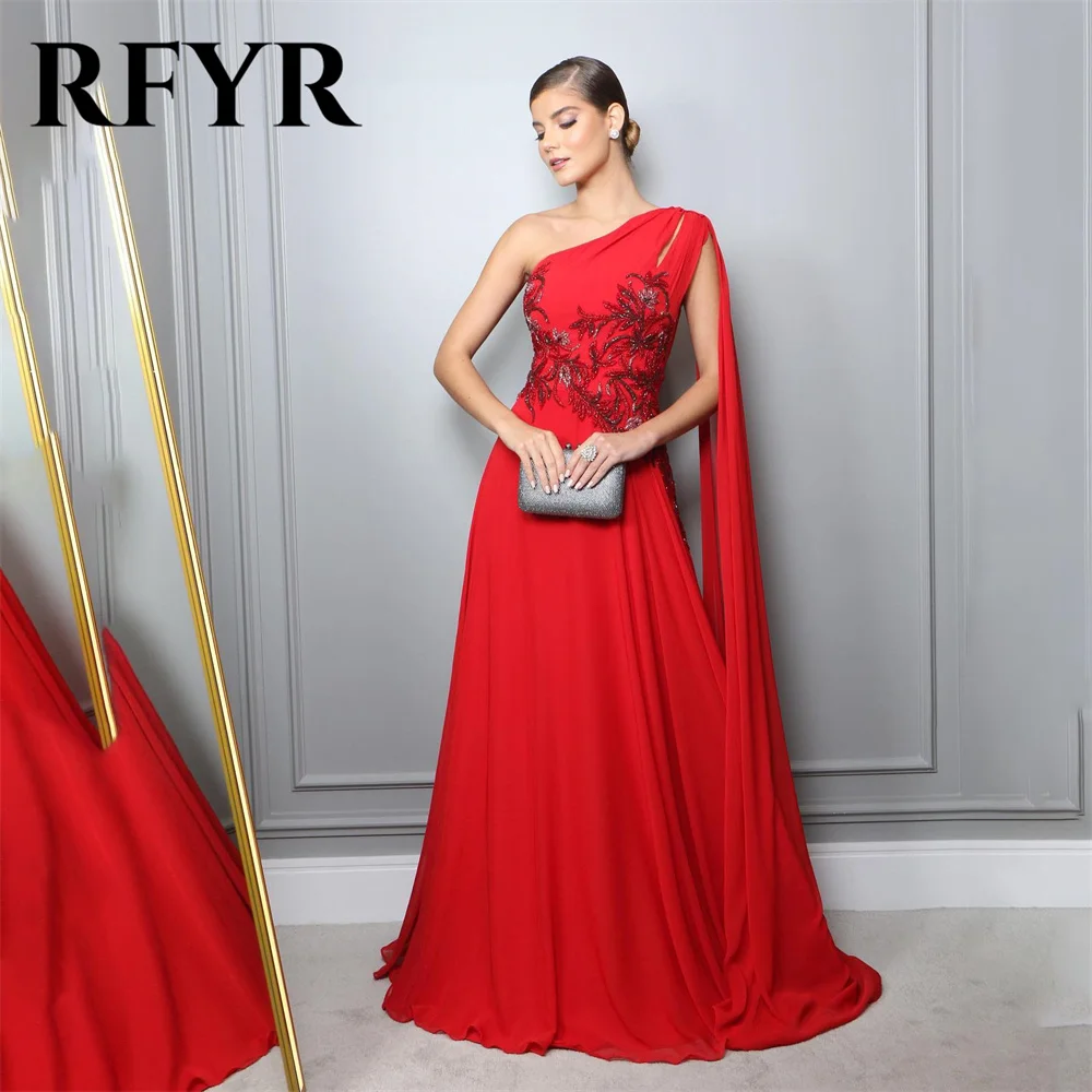 RFYR One Shoulder Beach Formal Dresses Red Appliques Lace Party Dress For Wedding Sexy Sequin Special Occasion Dress robe soirée