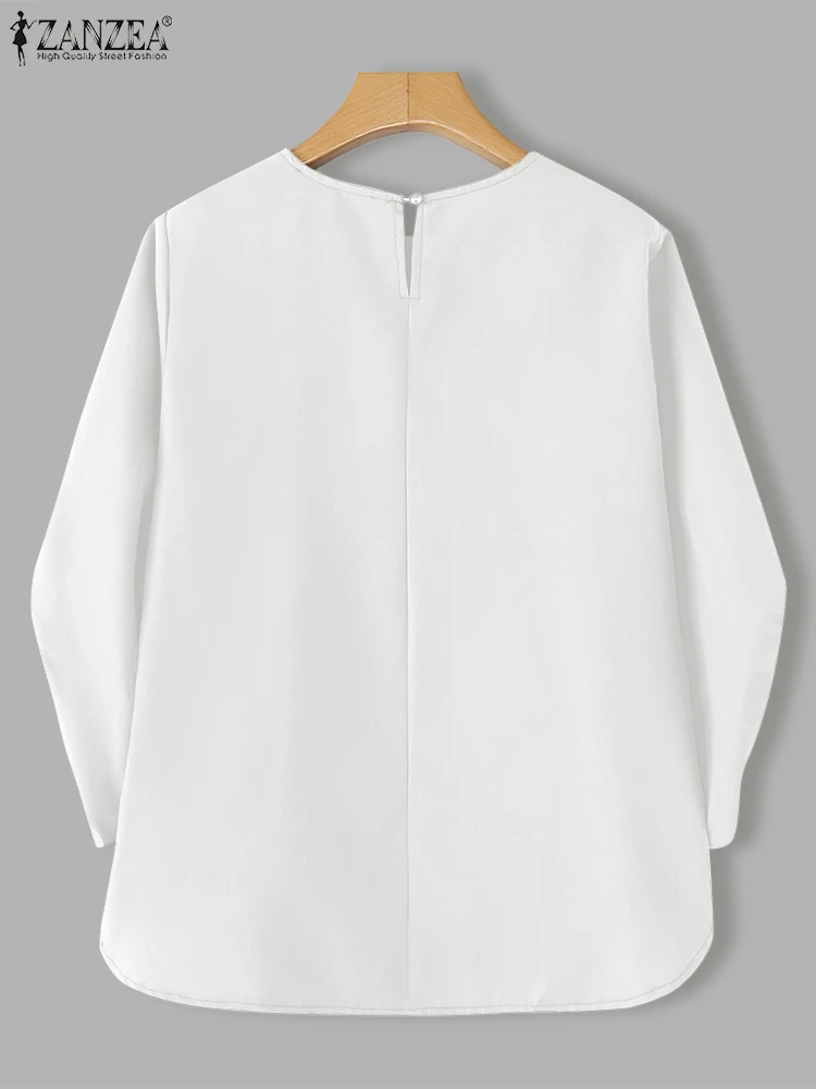 ZANZEA Women Pleated Blusas Elegant Work OL Blouse Casual Loose 3/4 Lantern Sleeve Tops O-Neck 2025 Autumn Pullovers