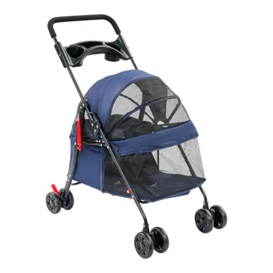 

Portable pet stroller for small/medium dogs and cats, lightweight foldable design with breathable mesh, blue color, includes cu
