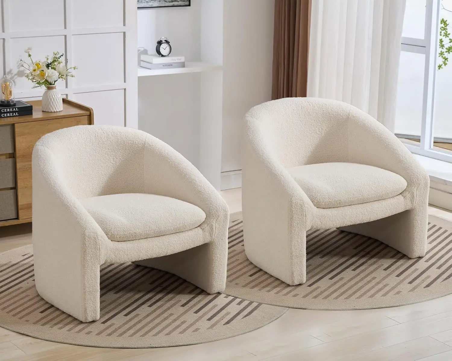 

CIMOTA Barrel White Accent Chairs Set of 2 Sherpa Cozy Reading Armchairs Modern Single Sofa Chairs Upholstered Comfy Lounge Chai