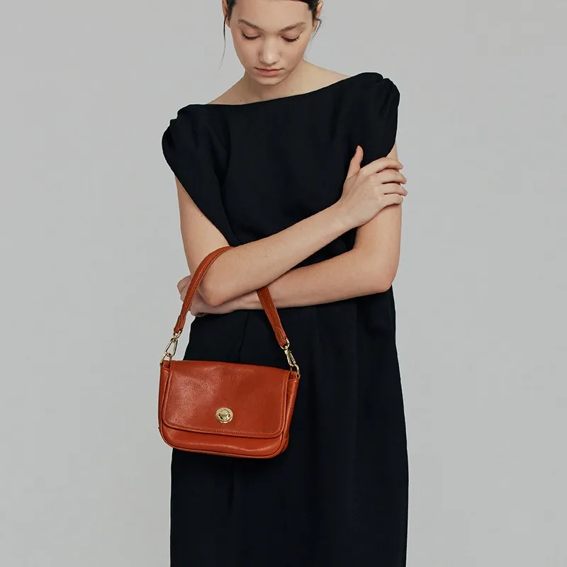 Vintage Everyday Mini Shoulder Bag for Women Genuine Leather Vegetable Tanned Adjustable Convertible Crossbody Strap Luxury