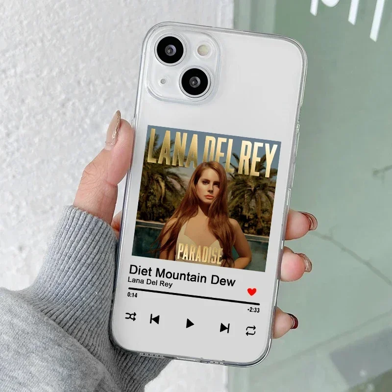 Fashion Singer Lana Del Rey Kraft Poster Clear Phone Case for iPhone 15 13 11 12 14 Pro XS Max X XR 8 Plus SE Transparent Fundas
